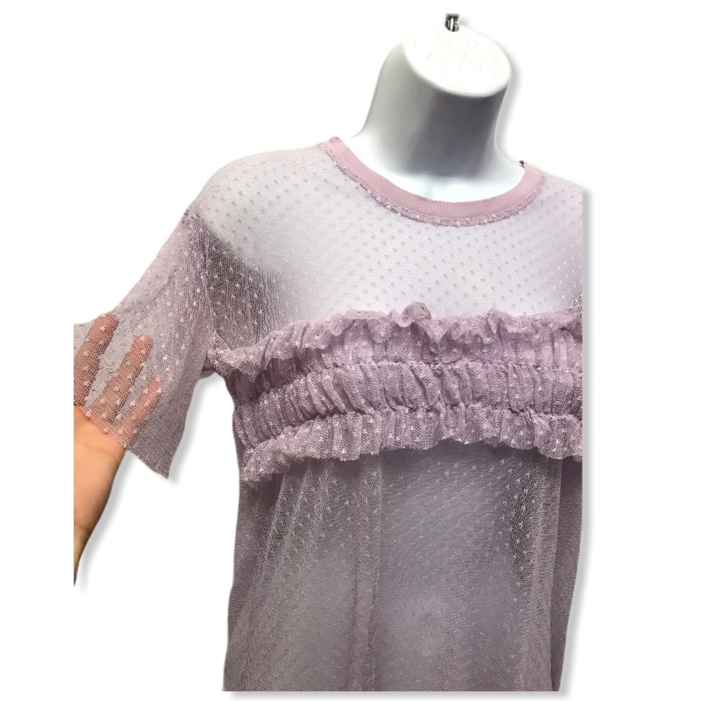 TopShop | Lilac Mesh Polka Dot Chic T-Shirt Blouse - Picture 8 of 13